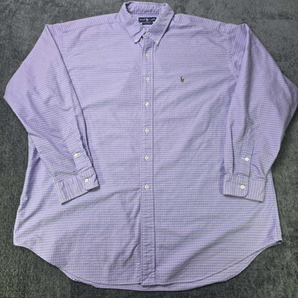 Ralph Lauren Button Down Shirt XXL Flesh Pony Purple Check Long Sleeve Blake 2XL